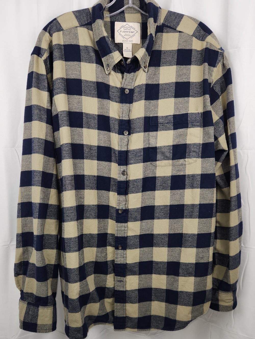 St. John's Bay Navy and Beige Checked Button-Down Shirt